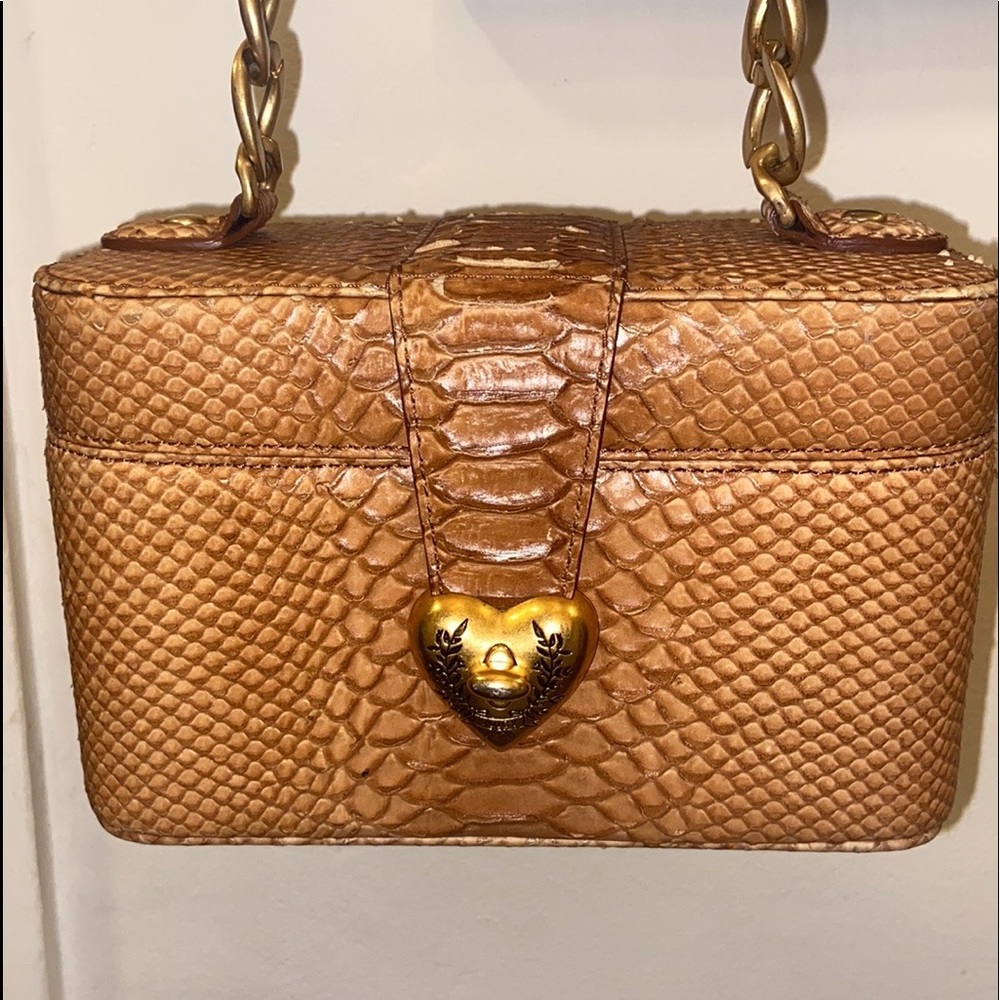 Y2K JUICY COUTURE Brown SNAKE SKIN MINI BAG Vintage train case cosmetic travel - Picture 3 of 17